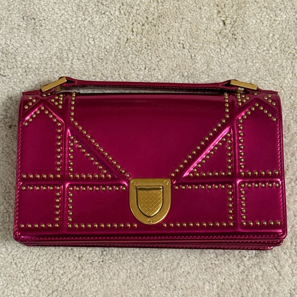 Dior Fuchsia Studded Clutch with Gold Accents - Picture 3 of 7